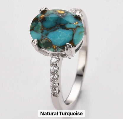 Ny & Trendy 925s Silver Art Deco Vintage Ring - med oval 8x10mm Copper Turquise Quartz sten og Zirkoner