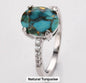 Ny & Trendy 925s Silver Art Deco Vintage Ring - med oval 8x10mm Copper Turquise Quartz sten og Zirkoner