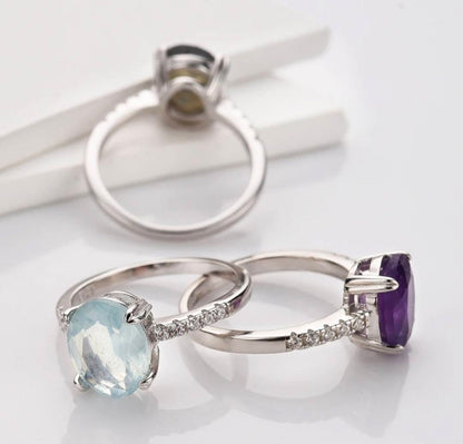 Ny & Trendy 925s Silver Art Deco Vintage Ring - med oval 8x10mm Copper Turquise Quartz sten og Zirkoner