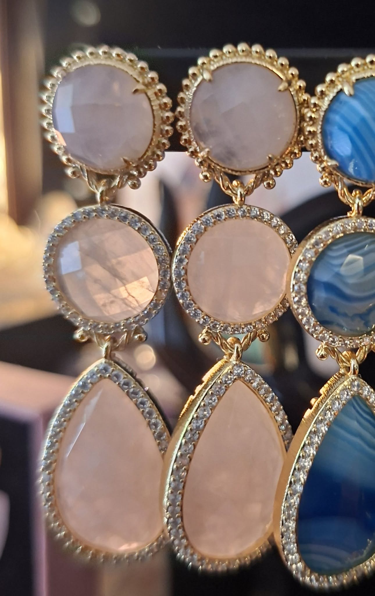 Nye MICCI DESIGN natural ROSE QUARTZ Long Drop Øredobber, 58x17mm 24KGold Electroplated