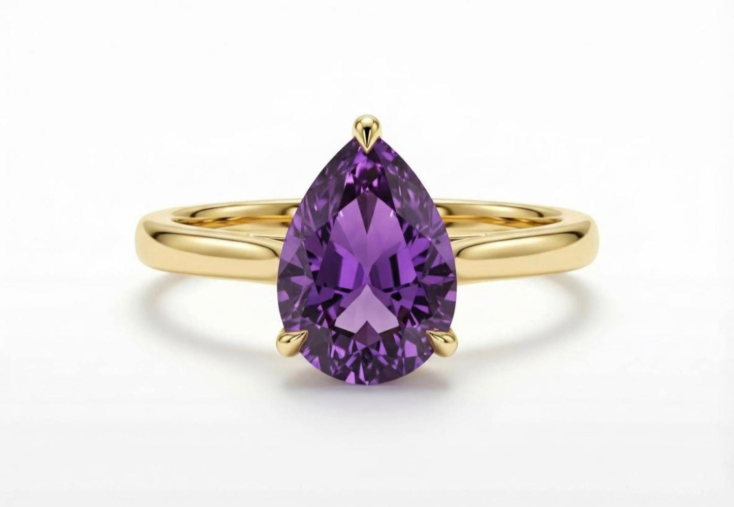 Vakker og Mareshia "Solitaire" enstens 9x7mm Ametyst Ring, Gold Vermeil ( 925s Silver )