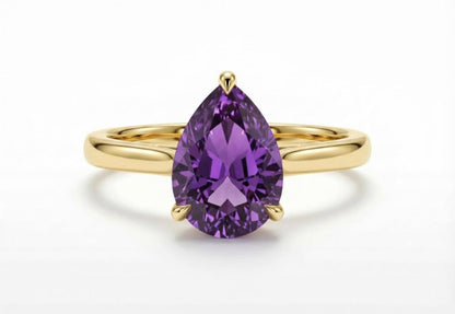 Vakker og Mareshia "Solitaire" enstens 9x7mm Ametyst Ring, Gold Vermeil ( 925s Silver )