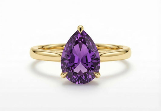 Vakker og Mareshia "Solitaire" enstens 9x7mm Ametyst Ring, Gold Vermeil ( 925s Silver )