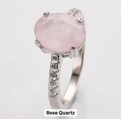 Summersale / Vakkert Rose Quartz Smykkesett ( Kjede, 925s Ring m/zirkoner, Øredobber )