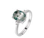Retro / Vintage 9x7mm natural MOSS AGATE CZ Solitaire Ring, 925s Silver ), adjustable size ( 49, 52, 54 );