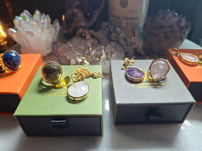 SUMMERDEAL / Nye MICCI Design Tear Drop Jewelry set ( Tear Drop Kjede + Tear Drop Ring, Gold Electroplated  )