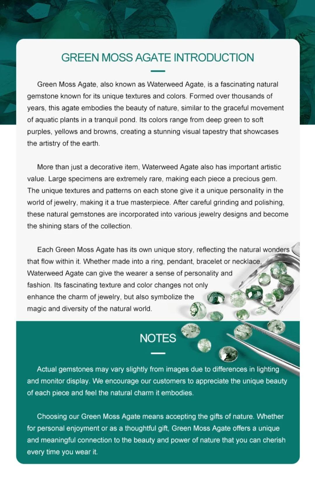 MOSS AGATE CZ Solitaire Jewelry 3 PCS ( Ring, Kjede, Øredobber ) Art Deco Jewelry Set, Yellow Gold Vermeil ( 925s Silver )