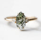 ART DECO /&nbsp;MOSS AGATE CZ Solitaire Ring, Yellow Gold Vermeil ( 925s Silver ), justerbar ( 49, 52, 54 )