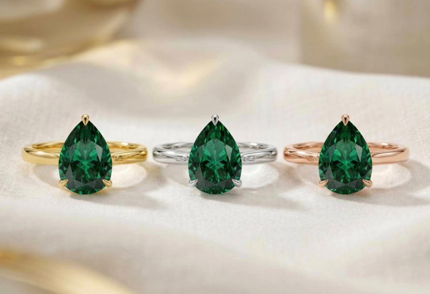 Vakker og Mareshia "Solitaire" enstens 9x7mm Grønn Smaragd Ring, Gold Vermeil ( 925s Silver )