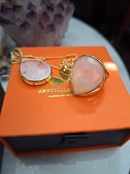 SUMMERDEAL / Nye MICCI Design Tear Drop Jewelry set ( Tear Drop Kjede + Tear Drop Ring, Gold Electroplated  )