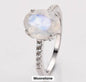 Ny & Trendy 925s Silver Art Deco Vintage Ring - med oval 8x10mm Moonstone sten og Zirkoner