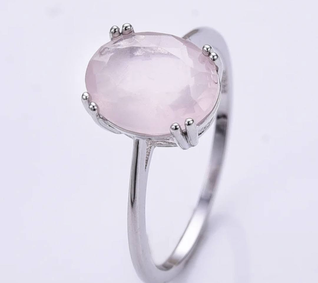 New Micci Design "Solitaire" enstens 9x7mm Rose Quartz Ring, 925s Silver
