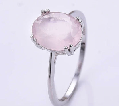 New Micci Design "Solitaire" enstens 9x7mm Rose Quartz Ring, 925s Silver