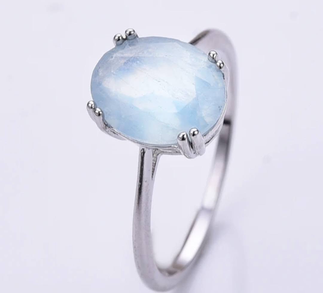 New Micci Design "Solitaire" enstens 9x7mm Aquamarine Ring, 925s Silver