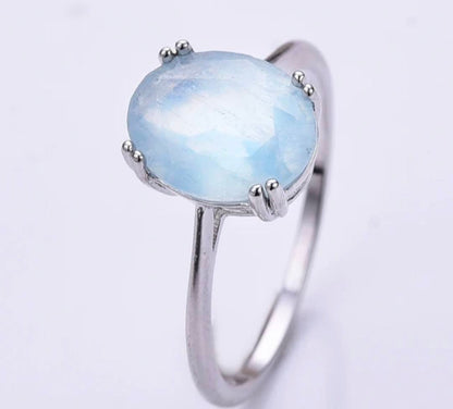 New Micci Design "Solitaire" enstens 9x7mm Aquamarine Ring, 925s Silver