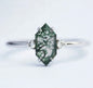 ART DECO / MOSS AGATE CZ Solitaire Ring, 925s Silver , justerbar ( 49, 52, 54 )
