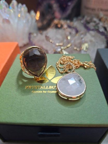 SUMMERDEAL / Nye MICCI Design Tear Drop Jewelry set ( Tear Drop Kjede + Tear Drop Ring, Gold Electroplated  )