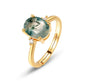 Retro / Vintage 9x7mm natural MOSS AGATE CZ Solitaire Ring, Yellow Gold Vermeil ( 925s Silver ), adjustable size ( 49, 52, 54 )