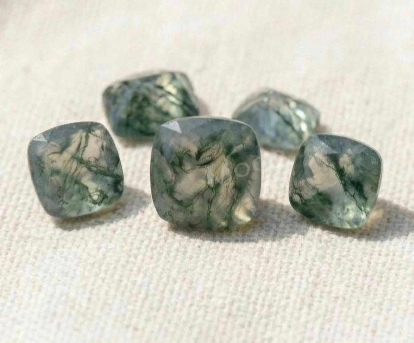 Ny & Trendy 925s Silver Art Deco Vintage Ring - med oval 8x8mm Green Moss Agate Quartz sten og Zirkoner