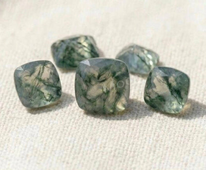 Ny & Trendy 925s Silver Art Deco Vintage Ring - med oval 8x8mm Green Moss Agate Quartz sten og Zirkoner