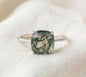 Ny & Trendy 925s Silver Art Deco Vintage Ring - med oval 8x8mm Green Moss Agate Quartz sten og Zirkoner