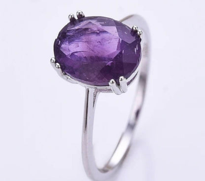 New Micci Design "Solitaire" enstens 9x7mm Ametyst Ring, 925s Silver