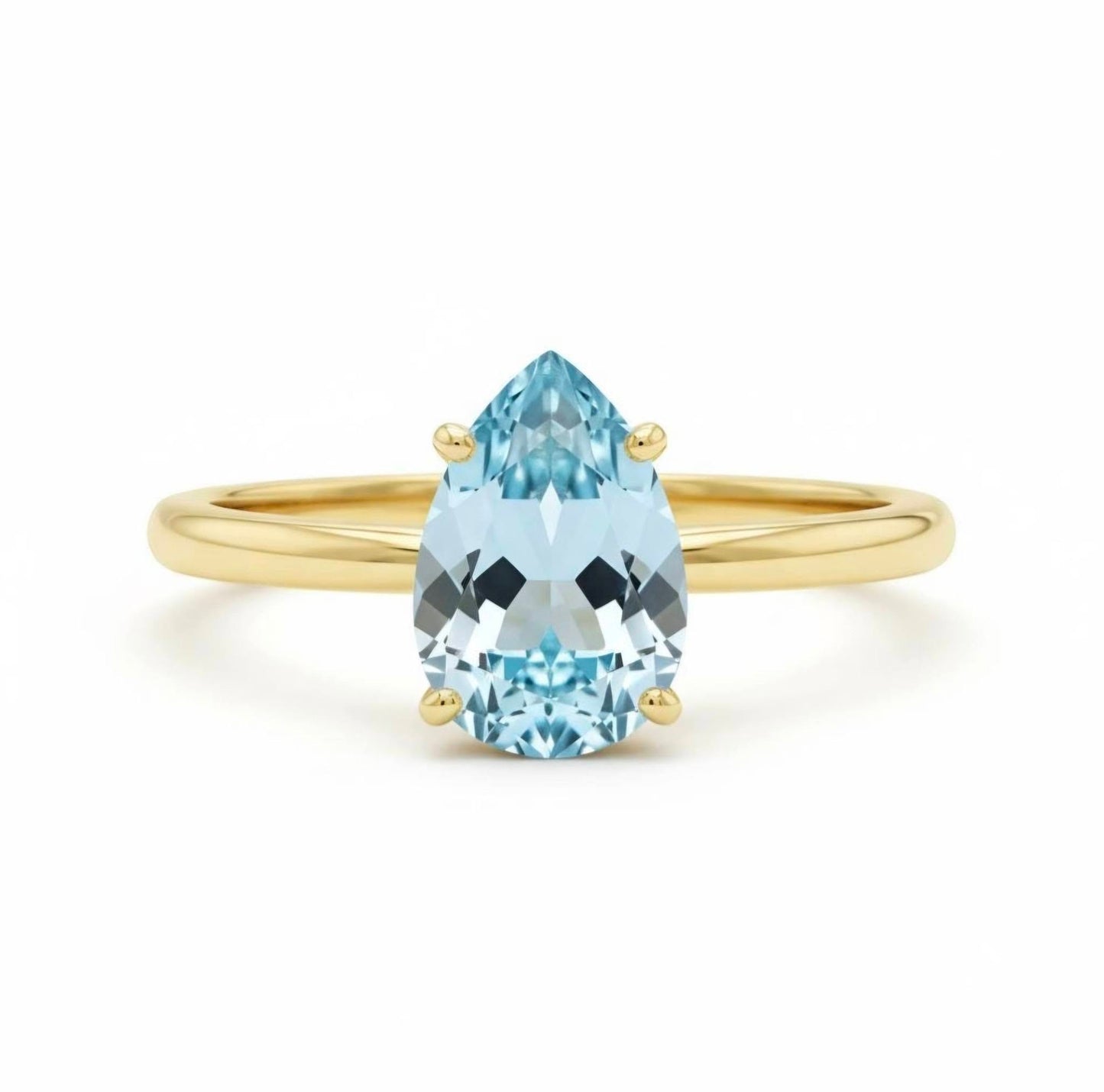 Vakker og enkel Mareshia "Solitaire" enstens 9x7mm Aquamarine Ring, Gold Vermeil ( 925s Silver )