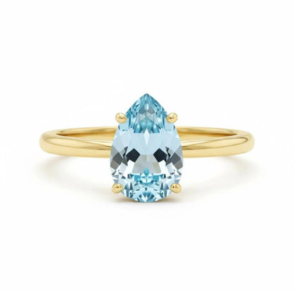 Vakker og enkel Mareshia "Solitaire" enstens 9x7mm Aquamarine Ring, Gold Vermeil ( 925s Silver )