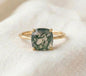 Ny & Trendy 14K Goldplated ( 925s Silver ) Art Deco Vintage Ring - med oval 8x8mm Green Moss Agate Quartz sten og Zirkoner