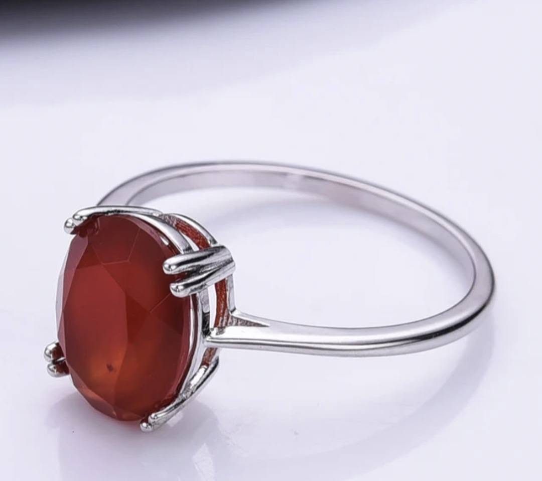 New Micci Design "Solitaire" enstens 9x7mm Carnelian Ring, 925s Silver