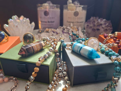 SUMMERDEAL LANGT AGAT MALAKJEDE + TEARDROP RING