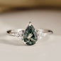 Ny & Trendy 925s Silver Art Deco Vintage Ring - med Tear Drop 10x6mm Green Moss Agate Quartz sten og Zirkoner