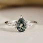 Ny & Trendy 925s Silver Art Deco Vintage Ring - med Tear Drop 10x6mm Green Moss Agate Quartz sten og Zirkoner, Str. 56