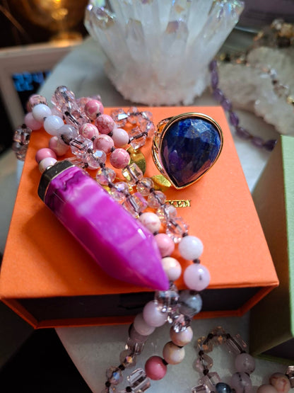 SUMMERDEAL LANGT AGAT MALAKJEDE + TEARDROP RING