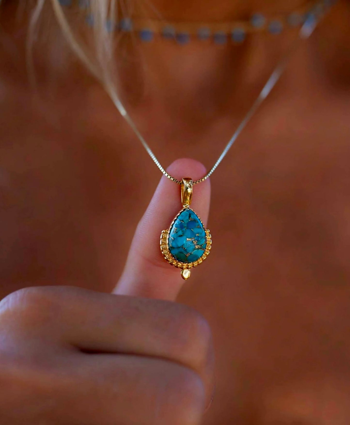 MARESHIA Designkjede Copper Turquoise, 18K Goldplated over Sterling Silver