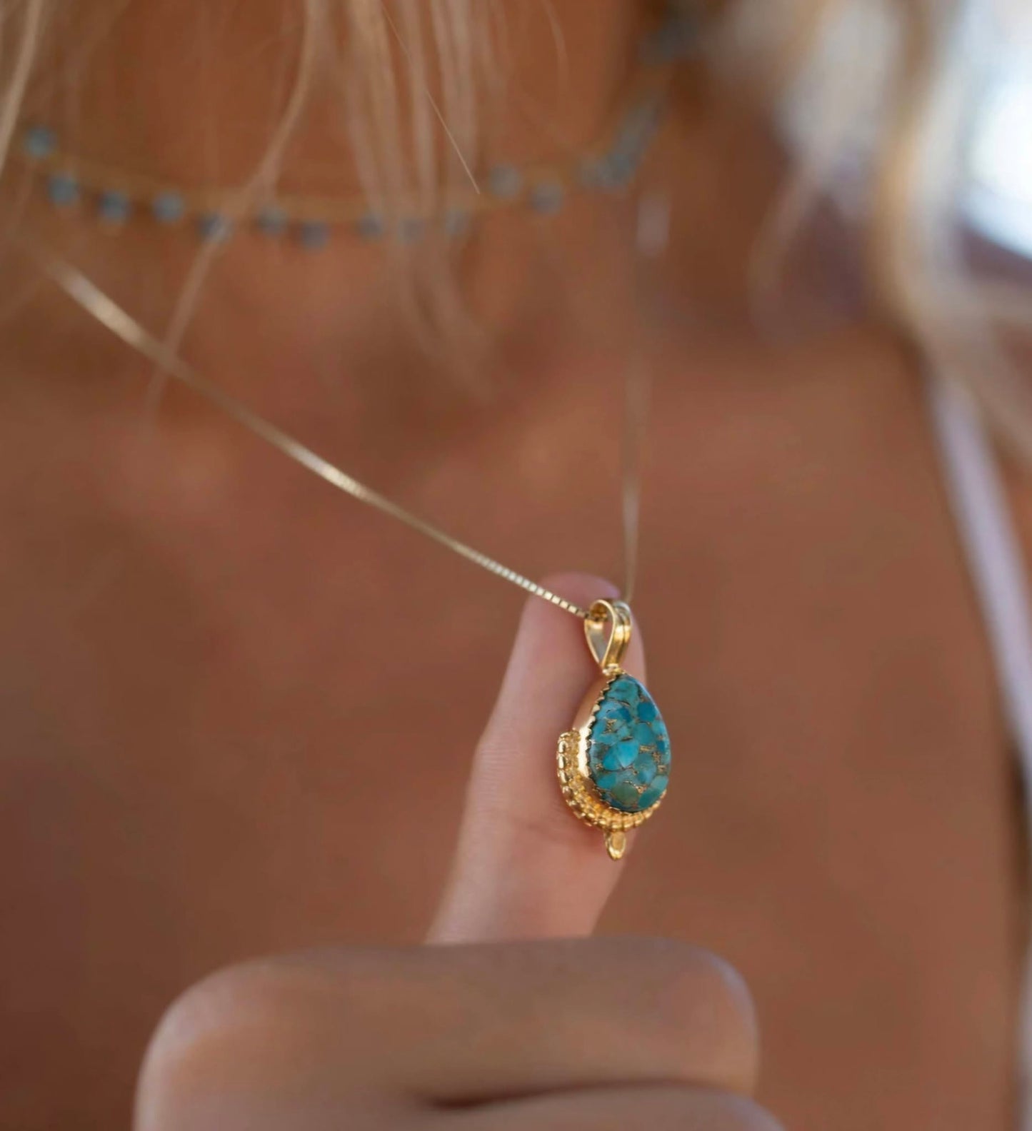 MARESHIA Designkjede Copper Turquoise, 18K Goldplated over Sterling Silver