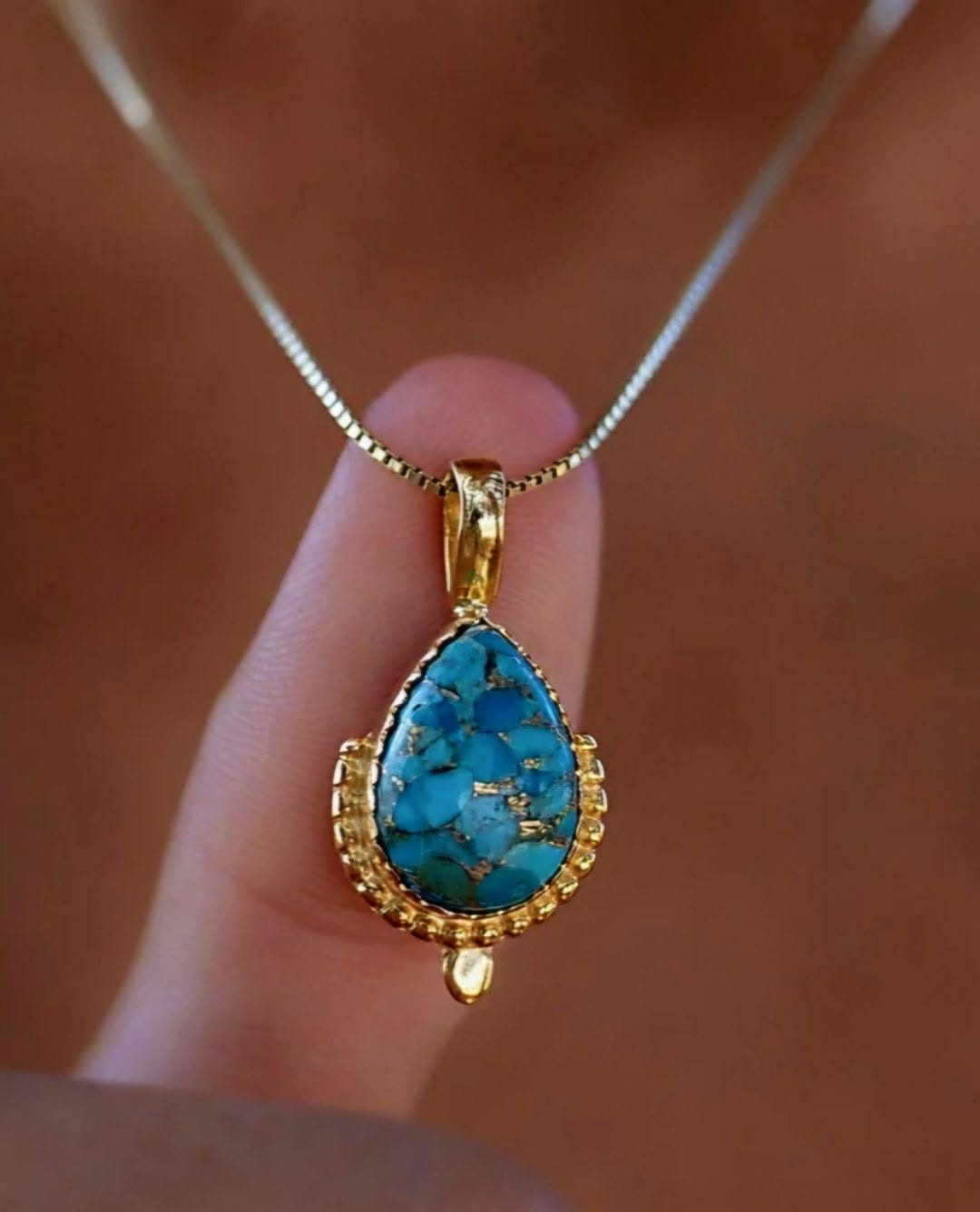 MARESHIA Designkjede Copper Turquoise, 18K Goldplated over Sterling Silver