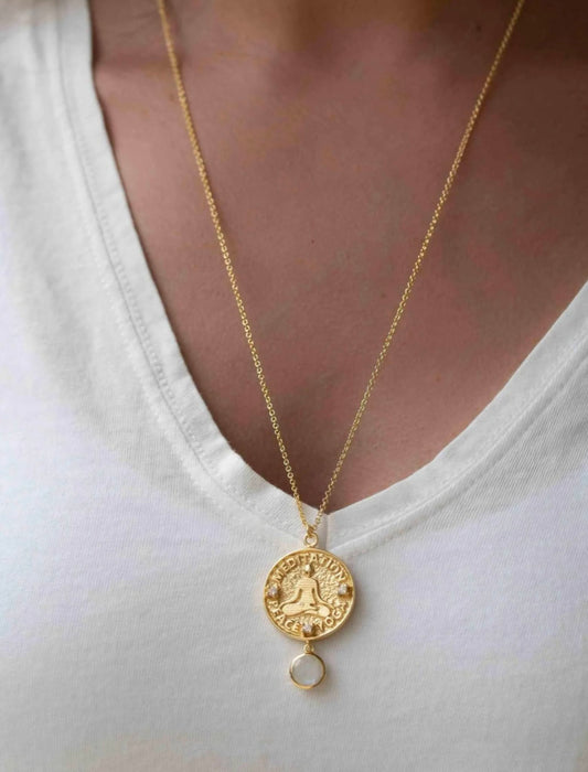 MARESHIA " Meditation " Designkjede Medallion m/ Moonstone, 18K Goldplated on Silver
