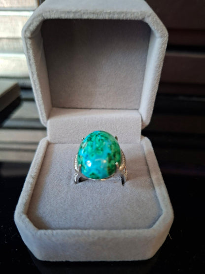 New Micci Design "Solitaire" ensten naturlig Chrysocolla Ring, 925s Silver , One Size Justerbar