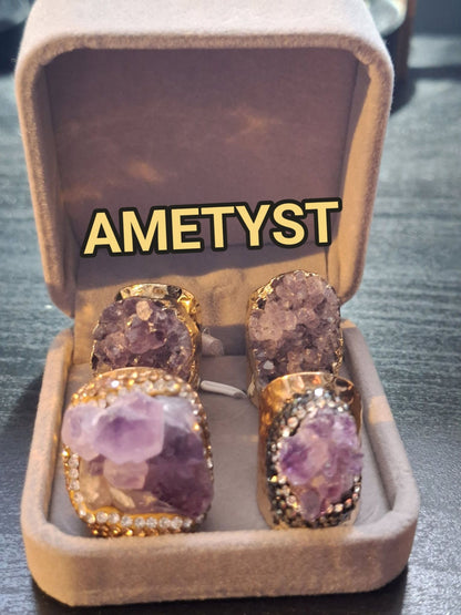 2 -1 KAMPANJE / Trendy Statement Designringer ( Geode Agate , Perle, Solar , Druzy Quartz, Ametyst )