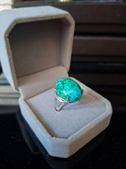 New Micci Design "Solitaire" ensten naturlig Chrysocolla Ring, 925s Silver , One Size Justerbar