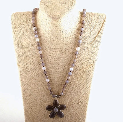 NEW LONG BOHEMIAN AGATE MALAKJEDE ( 80cm ) w/Flower, Grey