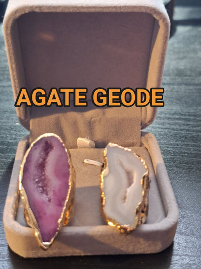 2 -1 KAMPANJE / Trendy Statement Designringer ( Geode Agate , Perle, Solar , Druzy Quartz, Ametyst )