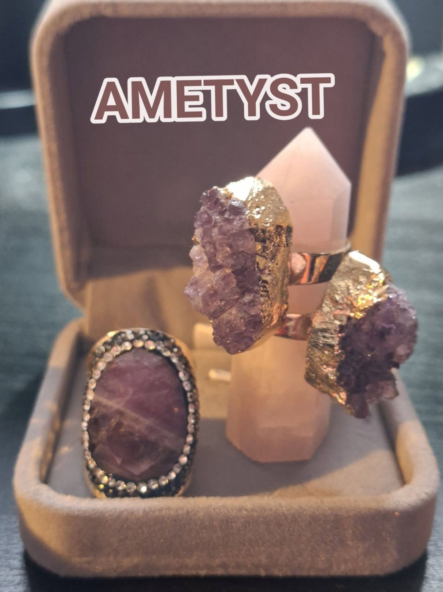 2 -1 KAMPANJE / Trendy Statement Designringer ( Geode Agate , Perle, Solar , Druzy Quartz, Ametyst )
