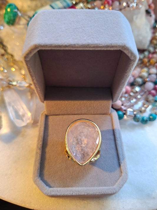 New Micci Design "Solitaire" enstens Teardrop 25x20mm Light Ametyst Ring, Gold Electroplated, One Size - Justerbar