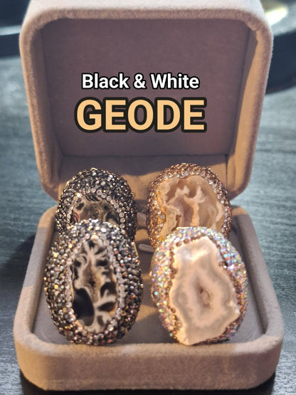 2 -1 KAMPANJE / Trendy Statement Designringer ( Geode Agate , Perle, Solar , Druzy Quartz, Ametyst )