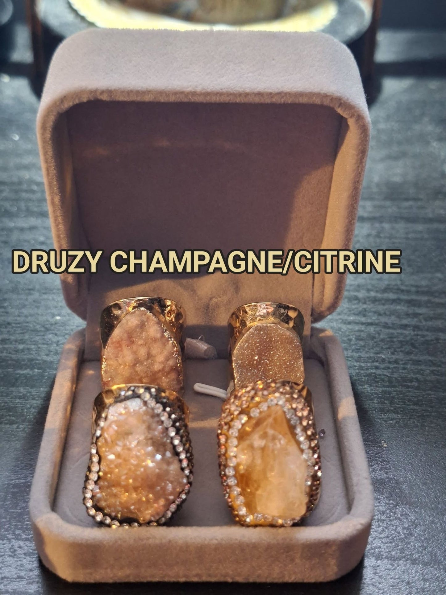 2 -1 KAMPANJE / Trendy Statement Designringer ( Geode Agate , Perle, Solar , Druzy Quartz, Ametyst )