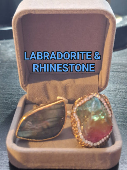 2 -1 KAMPANJE / Trendy Statement Designringer ( Geode Agate , Perle, Solar , Druzy Quartz, Ametyst )