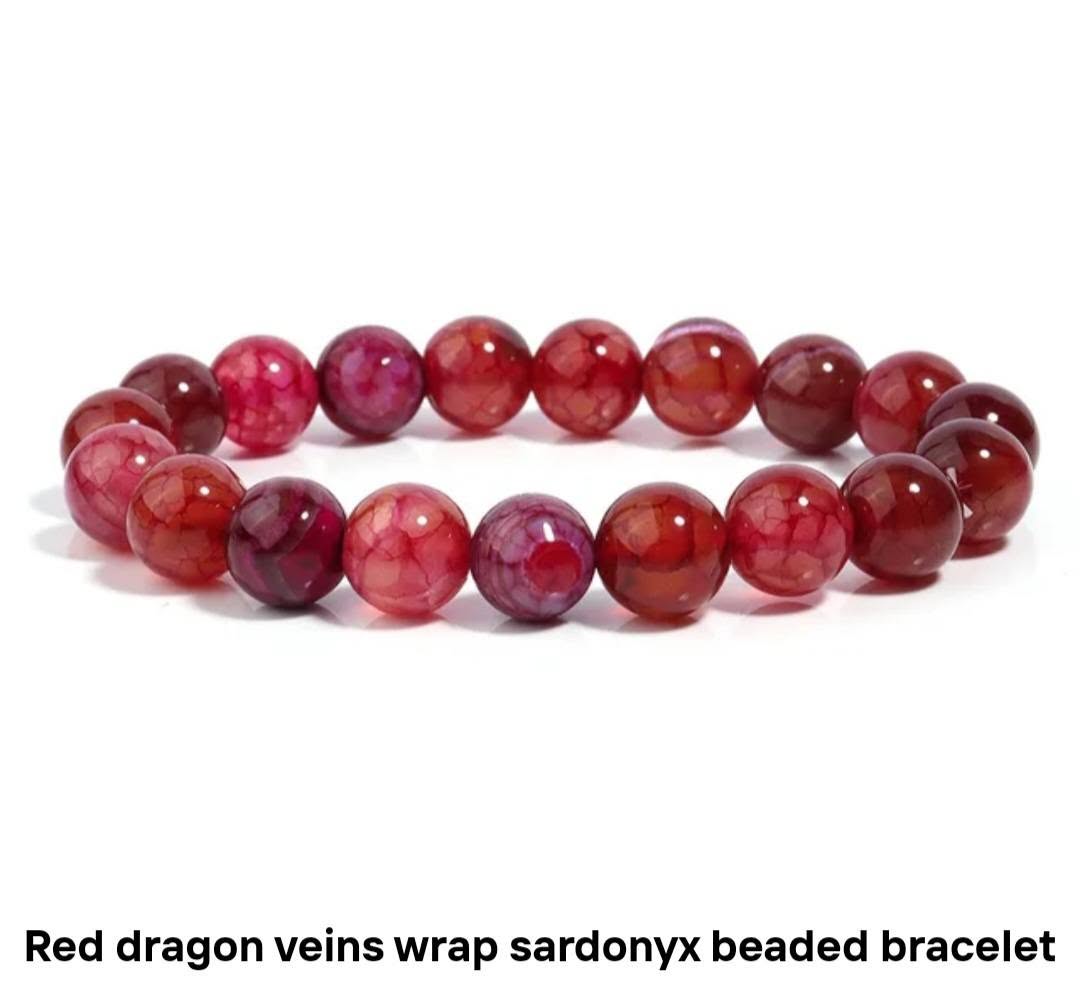 Nye fleksible 10mm Red Dragon SARDONYX Armbånd