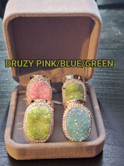 2 -1 KAMPANJE / Trendy Statement Designringer ( Geode Agate , Perle, Solar , Druzy Quartz, Ametyst )